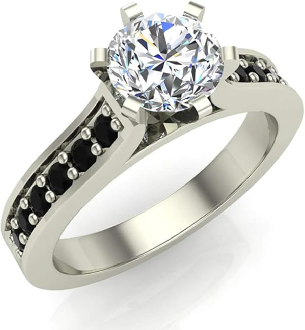 Round Brilliant Diamond Engagement rings Black diamond rings Gift ring box Authenticity cards 1.00 carat t.w. (F,VS1)