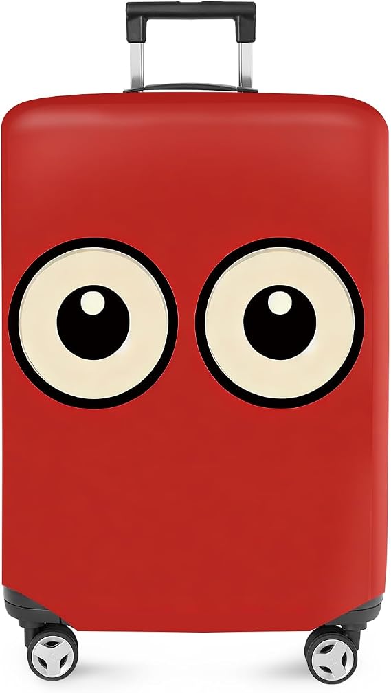 ANNA QUEEN Funny Cartoon Eyes Luggage Cover, Red Suitcase Protector with Cute Big Eyes Design, Travel Suitcase Cover for 20-22 Inch Luggage, Stretchable & Washable Spandex Travel Accessories