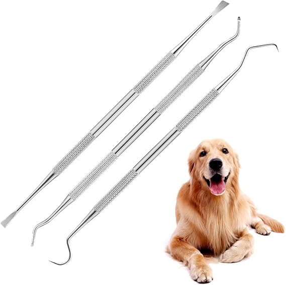 Pet Teeth Cleaning Tools - 3 PCS Pet Tooth Scaler Cleaning Kit, Stainless Steel Tartar & Plaque Remover Set for Dogs, Double Headed Pet Oral Tools to Remove Calculus for Dogs, Cats, Dental Care
