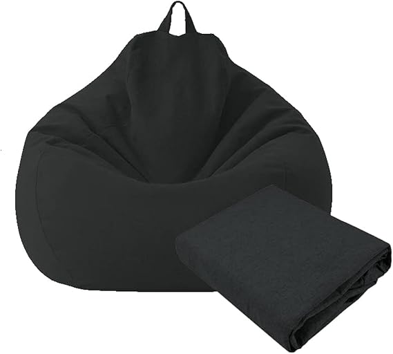 Large Small Lazy Sofas Cover Chairs Without Filler Linen Cloth Lounger Seat Bean Bag Pouf Puff Couch Tatami Living Room Beanbags (Black, 70x80cm)