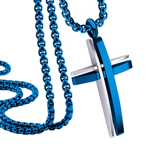 555Jewelry Grooved Stainless Steel Cross Necklace for Men and Women 16-24 Chain