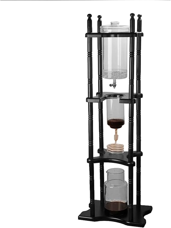 Iced Drip Coffee Maker Cold Brew Dripper Pot Cold-Drip Coffee Tower Ice Coffee Machine Pine Wooden Glass 2500ml Brown 11.02x9.65x45.28In