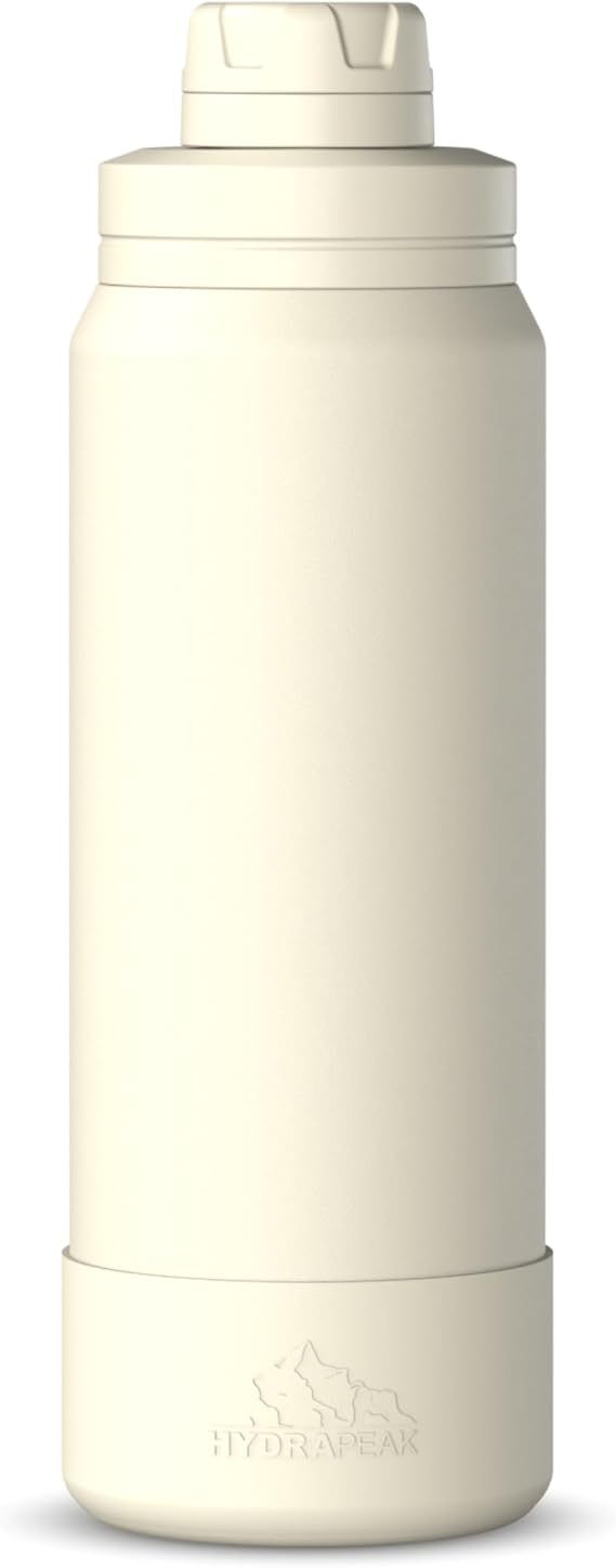 Hydrapeak 26 oz Sports Water Bottle with Chug Lid, Leakproof Stainless Steel, Cup Holder Friendly, Double Wall Vacuum Insulated Reusable, Keeps Drinks Cold for 24 Hours (Ivory)