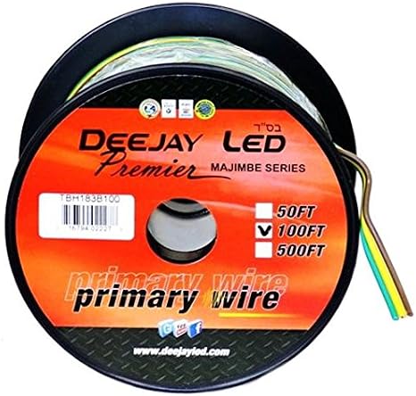 DEEJAYLED TBH183B100 18Ga 100'Y/B/G Primary Wire