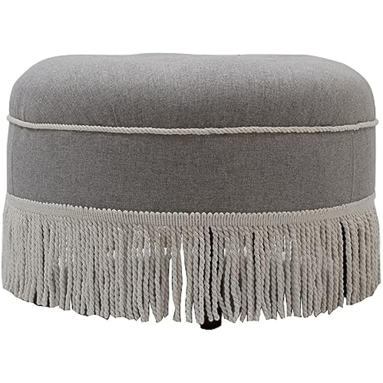 Jennifer Taylor Home Yolanda Upholstered Round Accent Ottoman, Light Gray Polyester with Ivory Trim