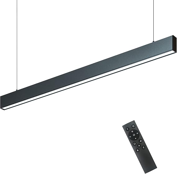Monios-L LED Linear Light with Remote Control, 4FT Dimmable Pendant Light Fixture, 3000K to 6000k Color Changing, 36W Hanging Island Lights, Linkable Ceiling Lighting for Office Shop Gym