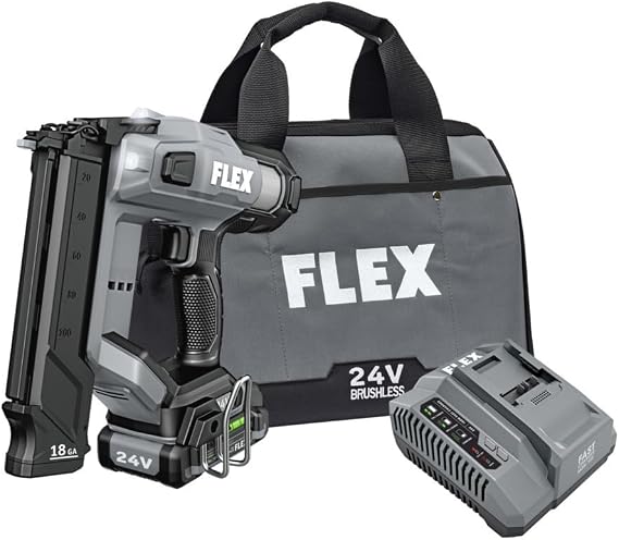 FLEX 24V Brushless Cordless 18 Gauge Brad Nailer Kit, Zero Ramp-up, 3 Nails/Sec, Light-Duty Decorative Trim, Drives 5/8" to 2-1/8", Lightweight w/ 2.5Ah Battery & 160W Fast Charger - FX4331-1A
