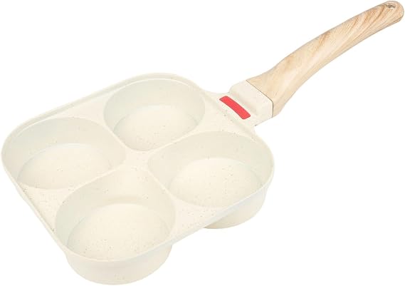 Stovetop 4-Cup Egg Maifan Pan for Nonstick Stone Pancake – Coating Gas/Electric/Induction/Glass Heat Distribution Compatible Having Even Cooktops Black(White Four Holes)