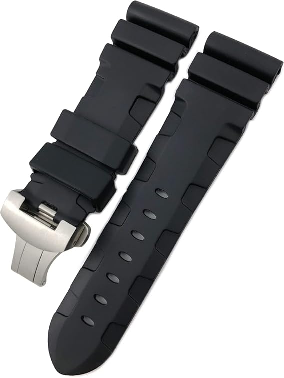 SKM Rubber Watchband 22mm 24mm 26mm Silicone Watch Strap Fit for Panerai Submersible Luminor PAM Green Blue Waterproof Bracelet (Color : Black Folding, Size : 24mm)