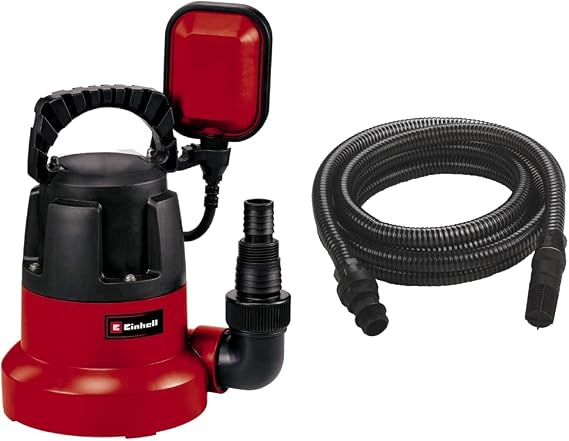 Einhell GC-DP 3580 LL Clean Water Pump | 350W Submersible Pump, Inflatables and Swimming Pools Down to 1mm & Accessory Kit Black Suction Hose 7 Meters with PVC end Fittings - max. : 35°