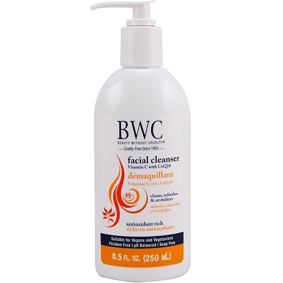 Beauty Without Cruelty Vitamin C Facial Cleanser with CoQ10 Foaming Face Wash Infused with Essential Oils & Botanical Extracts + Cotton Round