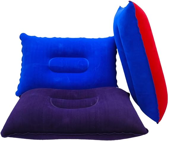 3 Pack Ultralight Inflatable Pillow Small Squared Flocked Fabric Air Pillow Beach Pillow for Camping,Napping,Desk Rest,Hiking,Traveling,Neck Lumbar Support(Royal Blue, Purple, Duotone)