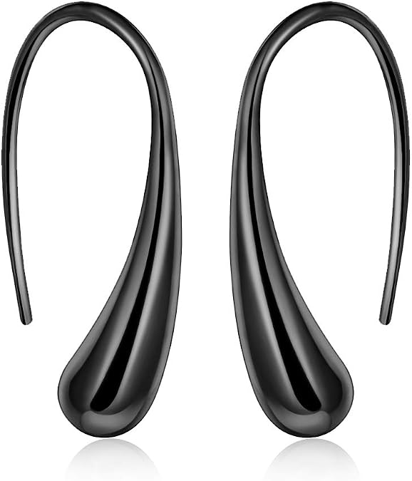 Lightweight Teardrop Gold Hoop Earrings for Women - Chunky 14k Gold Plated Pull Through Earrings Huggie High Polished Statement Jewelry Gift for Women trendy Black