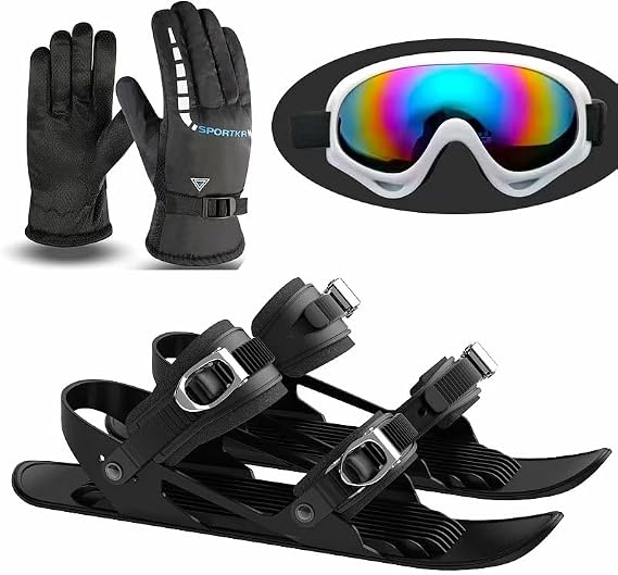 Short Skis Mini Snow Skates Set, Portable Skiboards for Ski Lovers, Black