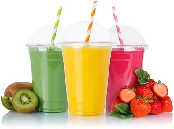 Plastic Smoothie Cups with Dome Lids, 16 oz/473 ml (50 Pack - Cups & lids)