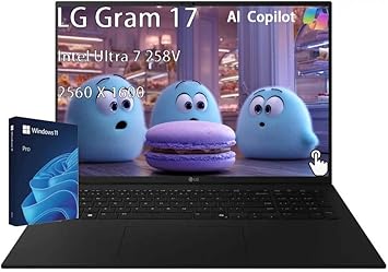 LG gram 17 Laptop Lightweight Business, Windows 11 Pro, 32GB RAM, 1TB SSD, WQXGA 2560 x 1600 Touchscreen, AI Copilot, Intel Ultra 7 258V (Series 2 up to 4.8GHz), Intel Arc, Backlit, with 5in1 Kit