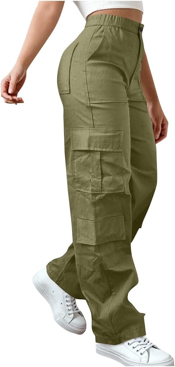 Cargo Pants for Women High Waisted Hiking Pants Baggy Stretchy Wide Leg Y2K Streetwear with 6 Pockets
