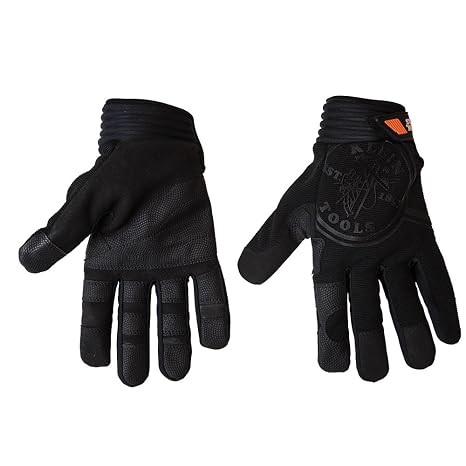 KLEIN TOOLS 40233 Wire Pulling Gloves, Extra Grip Work Gloves with Thumb Reinforcements and Grip Patches on Palm and Fingertips, Large
