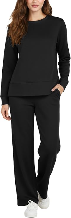Women's 2 Piece Lounge Set Side Slit Tops Wide Leg Casual Loungewear Comfortable Outfits