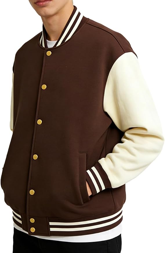 Men's Fashion Varsity Jacket Casual Cotton Blend Letterman Baseball Bomber Jacket