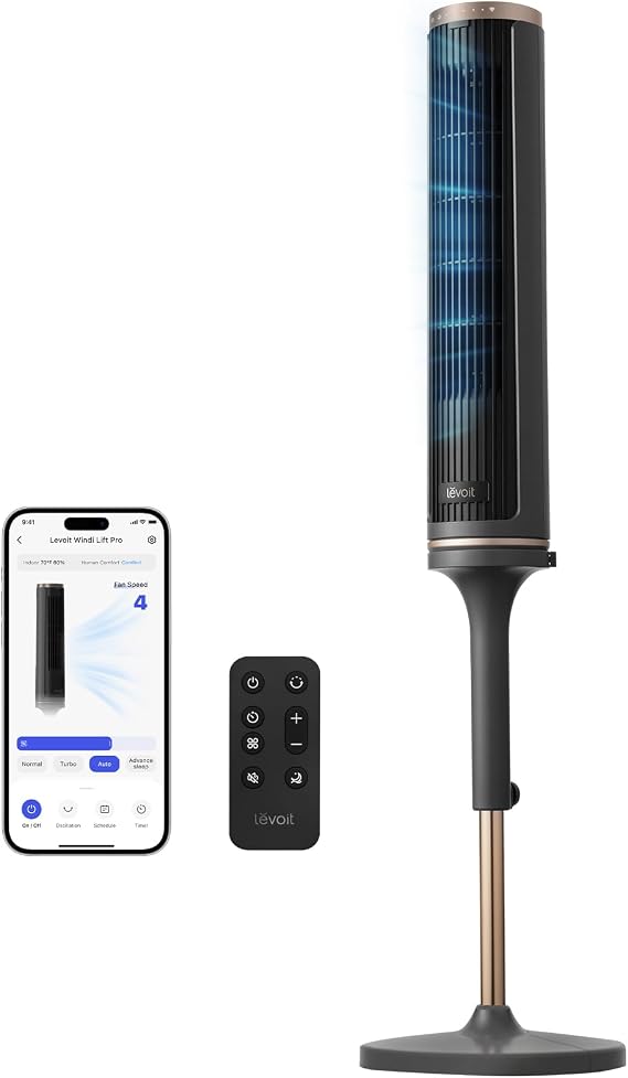 Levoit Windi Lift Pro Tower Fan for Bedroom, 36-47 Adjustable Height