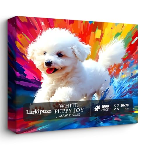 Dog Jigsaw Puzzles 1000 Pieces, Larkipuzz Cute Puppy Puzzles for Adults Bichon Frize, Impossible Gradient Colorful Rainbow Art Theme as Wall Decor