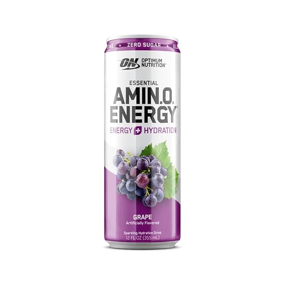 Optimum Nutrition Amino Energy Sparkling Hydration Drink, Electrolytes, Caffeine, Amino Acids, BCAAs, Sugar Free, Grape, 12 Fl Oz, 1 count (Packaging May Vary)