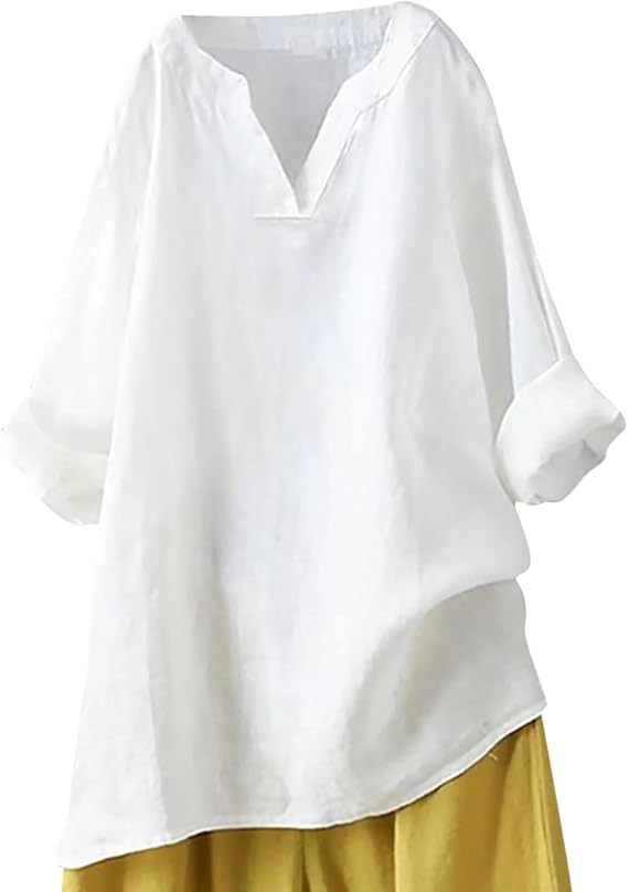 Ceboyel Women Tops Summer 2023 Cotton Linen Tunic Shirt Causal Loose Half Sleeve V Neck Blouses Boho Trendy Clothing
