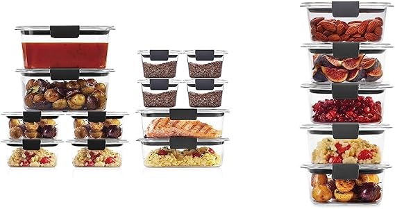 Rubbermaid Brilliance BPA Free Food Storage Containers, Set of 12 & Brilliance BPA Free Food Storage Containers with Lids, Airtight, for Lunch, Meal Prep, and Leftovers, Set of 5 (1.3 Cup)