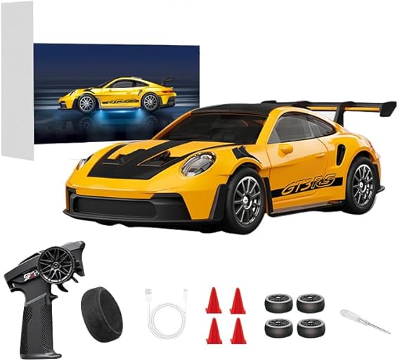 D43-01 1:43 Scale 2.4G Full Proportional 4WD Alloy RC Drift Car with Gyro System, Silent Bearings, Adjustable Speed & LED Lights for Adults, High Speed Remote Control Racing Car