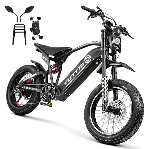 TUTTIO ICT Electric-Bike Set for Adults-Teens, Peak 4000W-60V-50MPH-25AH E-Bike, 20 Fat Tire Electric Dirt Bike with Full Suspension for Off-Road Mountain Snow Hunting, Fit Age 16