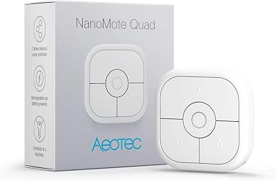 Aeotec NanoMote Quad, Z-Wave Plus S2 Enabled Zwave Remote Scene Controller, 8 Scenes, Rechargeable, MiniMote 2