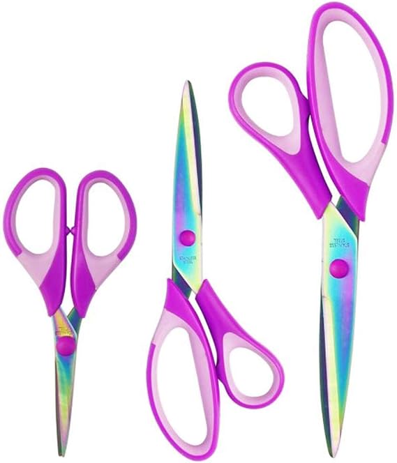 Craft Scissors Set of 3 Pack - Sharp Blades & Rubber Soft Grip Handle - Multipurpose 2CR13 Stainless Steel Scissors for Sewing, Office, Crafts,