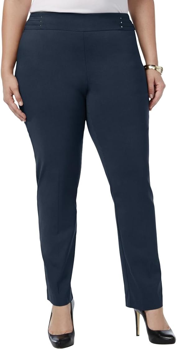Womens Plus Slim Leg Comfort Waist Casual Pants Navy 24W
