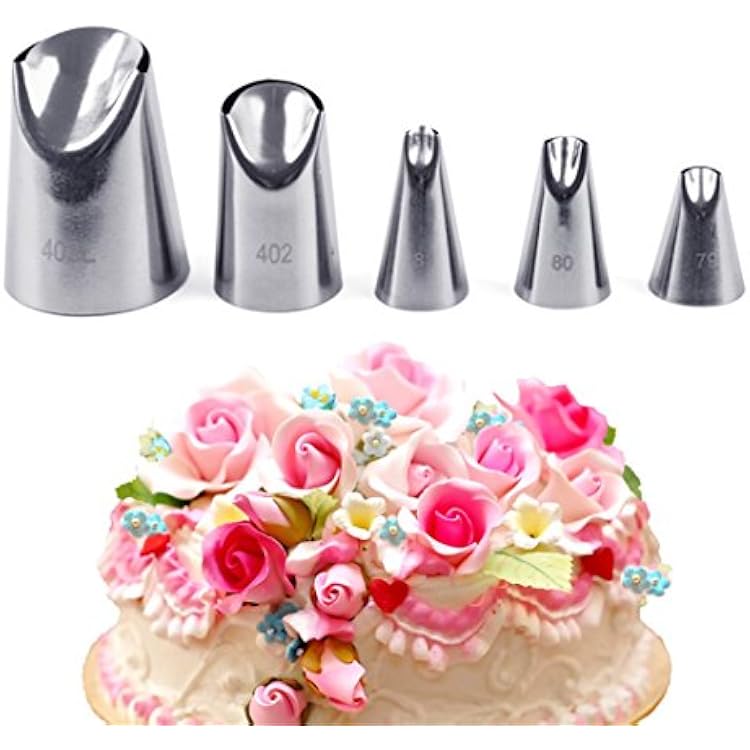 FantasyDay 5 piece Stainless Steel Rose Flower Piping Tips Piping Nozzles Cake Decorating Supplies Cookies Cupcake Icing Decorating Supplies Decorating Kits Frosting Icing Tips Baking Set Tools #3