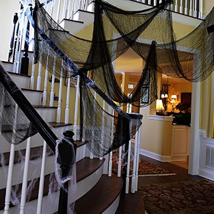 Yunfan 355 x 79 Halloween Creepy Cloth  Spider Web Halloween Decorations Outdoor Indoor Party Yard Spooky Backdrops Decor Supplies for Garden,Doorways,Haunted House,Windows,Home