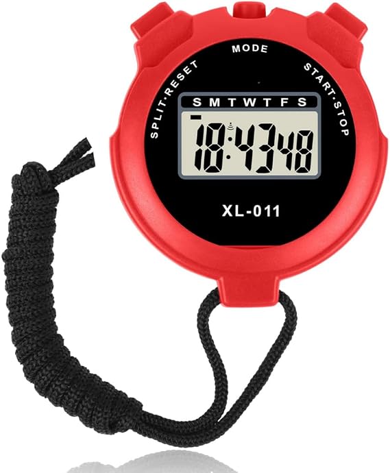 Digital Handheld Sports Stopwatch With Alarm, Multi-Function Stop-watch Timer with Large Display Date & Time, Stopwatch with12/24 Hours Clock, Stop.watch for Swimming, Running, Sports Training (Red)