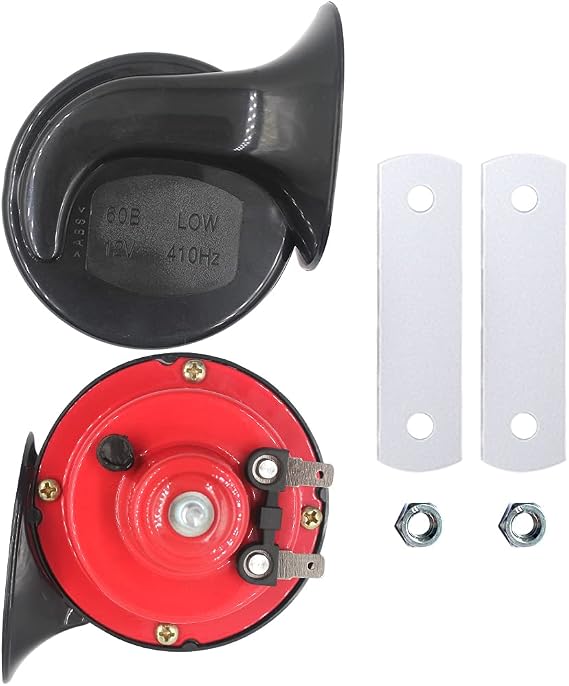 Bozy 2 Pack Super Loud Train Horns, 12V Waterproof Air Electric Snail Double Horns with High Low Tone, Universal Fit Air Horn Air Speakers for Cars, Motorcycle, Bikes, Boats and Trucks