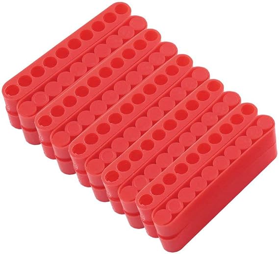 20Pcs 10 Holes Hex Shank Screwdriver Bit Holder, Plastic Screwdriver Head Storage Case, Drill Bit Storage Case, Screwdriver Head Holder Organizer Fit for Hex Shank, Red
