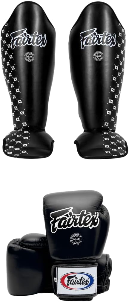Fairtex SP5 Black Large Shin Guards BGV1 16 oz Black Glove