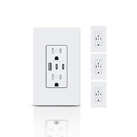 TOPELER 6.0A USB C Wall Outlet, 15A TR Receptacle with USB-C/A Port, 4 Pack