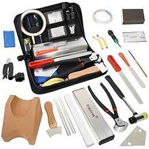 Guitar Luthier Fret Repairing Maintenance Setup Tool Kit with Guitar Neck Rest Fret Puller Chip Stopper Leveling Beam Slot Cleaning Saw Files Hammer Rocker String Action Ruler Gauge Spreaders
