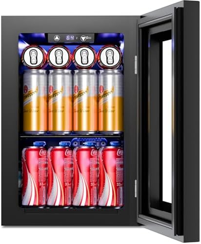 Antarctic Star Beverage Refrigerator Cooler -120 Can Mini Fridge Glass Door for Soda Beer or Wine Constant Glass Door Small Drink Dispenser for Home, Office Bar 3.2cu.ft