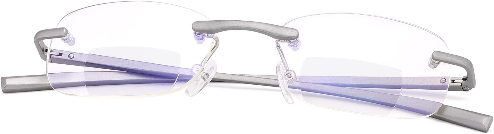 Rimless Clear Bifocal Reading Glasses Spring Hinge Blue Light Blocking Readers for Men and Women Eyewear Far Near