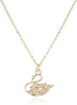 Crystal Swan Pendant Necklace for Women 14K Gold Plated Rhinestones Necklace Elegant Bird Design Birthday Holiday Christmas Jewelry Gift