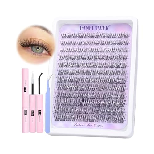 Natural Lash Clusters Kit Wispy Lash Extension Kit Waterproof Lash Clusters C Curved Cluster Eyelash Extensions Kit 144pcs Individual Lashes 10-16mm Eyelash Extension Kit by Lanflower