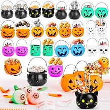 Eforcase 24PCS Halloween Candy Holder Mini Buckets Novelty Christmas Portable Skull Pumpkin Ghost Funny Buckets for Halloween Decoration Christmas Party Favors Supplies