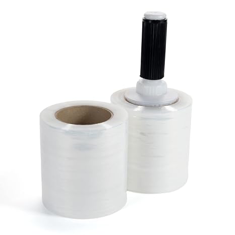 IDL Packaging 5" Stretch Wrap Mini Roll, 700 feet, 120 Gauge (Pack of 2) with a Plastic Handle Included Industrial Grade Clear Plastic Wrap Improved Protection for Packing, Moving, or Office