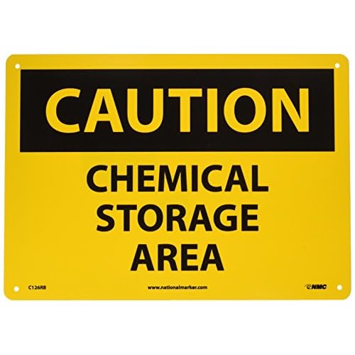 NMC C126RB OSHA Sign, Legend CAUTION - CHEMICAL STORAGE AREA, 14 Length x 10 Height, Rigid Plastic, Black on Yellow