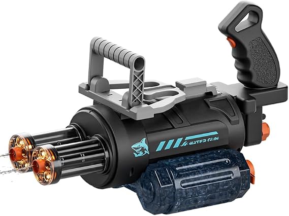 MINI Electric Gatling Water Gun, AI Intelligent Voice Control, Cool Light, Rechargeable Battery Module. (Black)